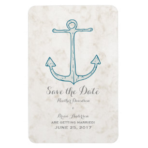 Royal Blue Rustic Anchor Save the Date Magneet