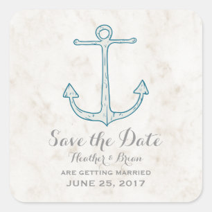Royal Blue Rustic Anchor Save the Date Vierkante Sticker