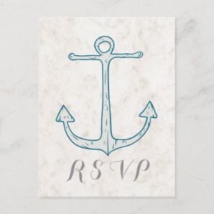 Royal Blue Rustic Anchor Wedding RSVP Briefkaart