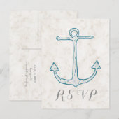 Royal Blue Rustic Anchor Wedding RSVP Briefkaart (Voorkant / Achterkant)