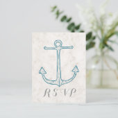 Royal Blue Rustic Ancre Wedding Carte postale RSVP (Debout devant)