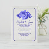 Royal Blue Rustic Floral/Flower Wedding Invitation Kaart (Staand voorkant)