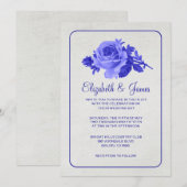 Royal Blue Rustic Floral/Flower Wedding Invitation Kaart (Voorkant / Achterkant)