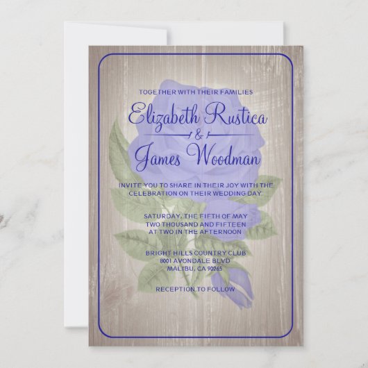 Royal Blue Rustic Floral Wedding Invitations (Devant)