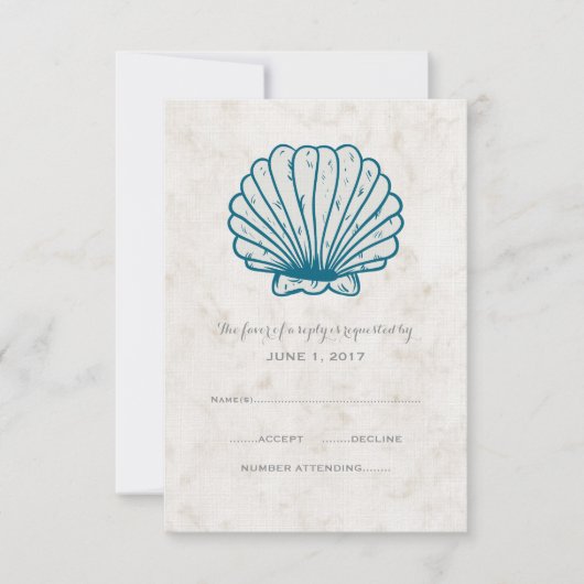 Royal Blue Rustic Seashell Mariage Carte RSVP (Devant)