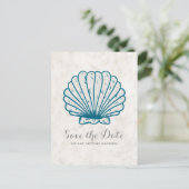 Royal Blue Rustic Seashell Save the Date Briefkaar Aankondigingskaart (Staand voorkant)