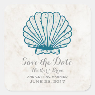 Royal Blue Rustic Seashell Save the Date Vierkante Sticker
