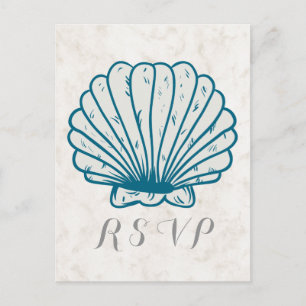 Royal Blue Rustic Seashell Wedding Carte postale R