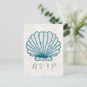 Royal Blue Rustic Seashell Wedding Carte postale R (Debout devant)