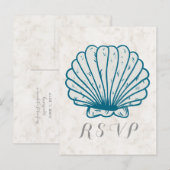 Royal Blue Rustic Seashell Wedding RSVP Briefkaart (Voorkant / Achterkant)
