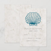 Royal Blue Rustic Seashell Wedding RSVP Kaart (Voorkant / Achterkant)