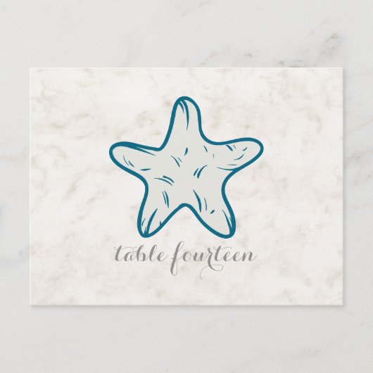 Royal Blue Rustic Starfish Numéro de table Carte p (Devant)