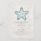 Royal Blue Rustic Starfish Save the Date Invite (Voorkant / Achterkant)