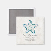 Royal Blue Rustic Starfish Save the Date Magneet (Voorkant / Achterkant)