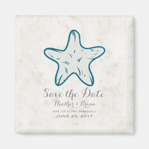 Royal Blue Rustic Starfish Save the Date Magneet