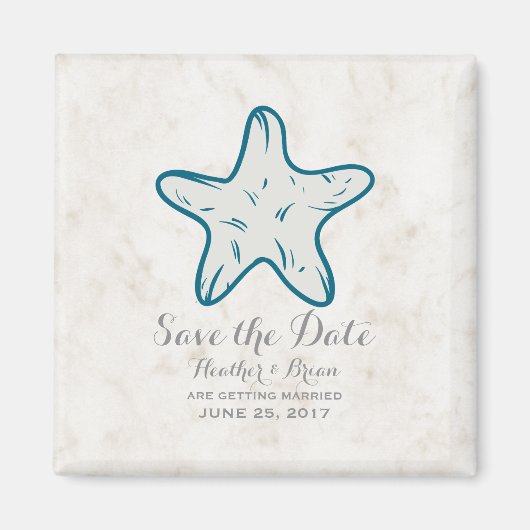 Royal Blue Rustic Starfish Save the Date Magneet (Voorkant)