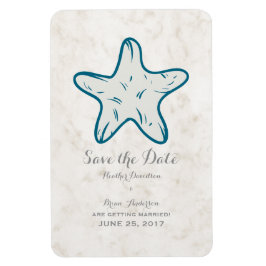 Royal Blue Rustic Starfish Save the Date Magneet
