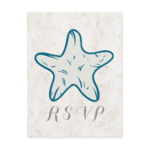 Royal Blue Rustic Starfish Wedding Carte postale R