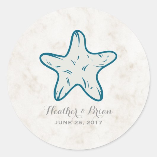 Royal Blue Rustic Starfish Wedding Ronde Sticker (Voorkant)
