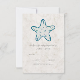 Royal Blue Rustic Starfish Wedding RSVP Kaart