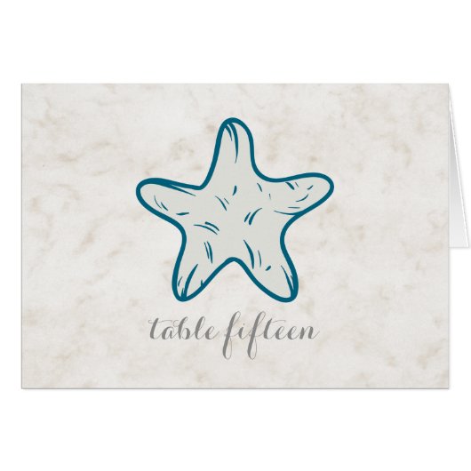 Royal Blue Rustic Starfish Wedding Table Number (Voorkant Horizontaal)