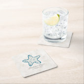 Royal Blue Rustic Starfish Wedding Vierkante Kartonnen Onderzetter (Insitu)