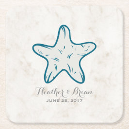 Royal Blue Rustic Starfish Wedding Vierkante Kartonnen Onderzetter