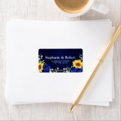Royal Blue Rustic Sunflower Geometric Wedding Lab Etiket (Insitu)
