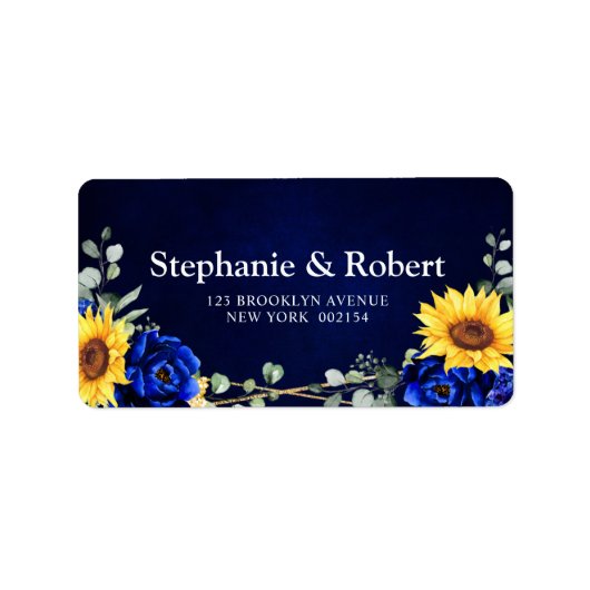 Royal Blue Rustic Sunflower Geometric Wedding Lab Etiket (Voorkant)