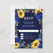 Royal Blue Rustic Sunflower Geometric Wedding RSV RSVP Kaartje (Voorkant)