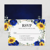 Royal Blue Rustic Sunflower Geometric Wedding RSVP Kaartje (Voorkant / Achterkant)
