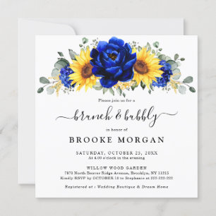 Royal Blue Rustic Sunflower Modern Brunch & Bubble Kaart