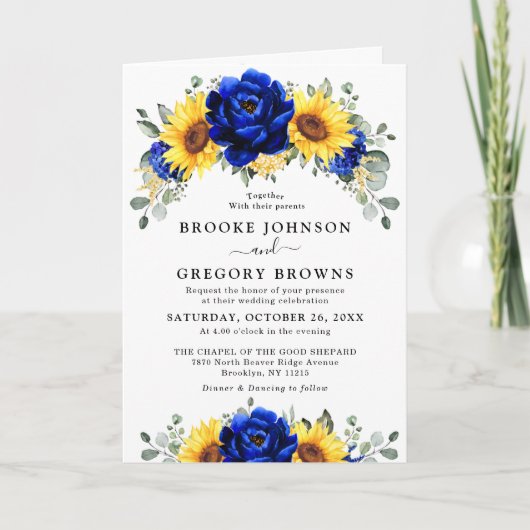 Royal Blue Rustic Sunflower Modern Floral Wedding (Voorkant)