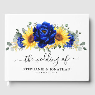 Royal Blue Rustic Sunflower Modern Floral Wedding Gastenboek