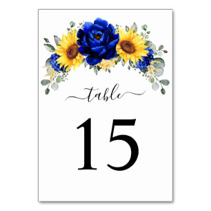 Royal Blue Rustic Sunflower Modern Floral Wedding Kaart