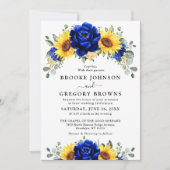Royal Blue Rustic Sunflower Modern Floral Wedding Kaart (Voorkant)