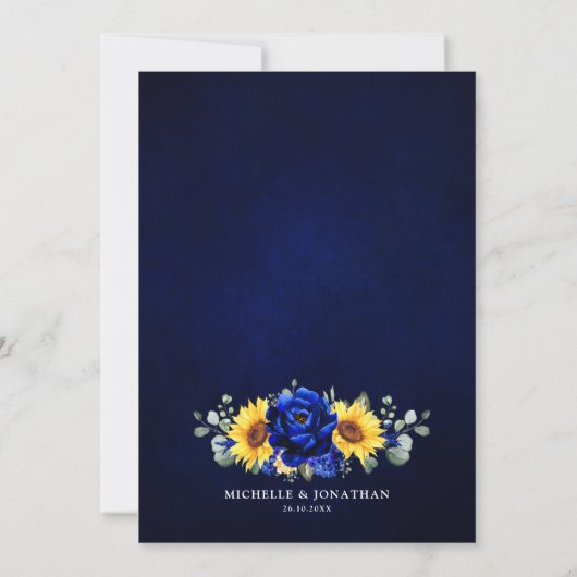 Royal Blue Rustic Sunflower Modern Floral Wedding Kaart (Achterkant)