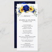 Royal Blue Rustic Sunflower Modern Floral Wedding Menu (Voorkant / Achterkant)