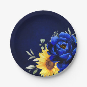 Royal Blue Rustic Sunflower Modern Floral Wedding Papieren Bordje
