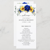 Royal Blue Rustic Sunflower Modern Floral Wedding Programma (Voorkant / Achterkant)