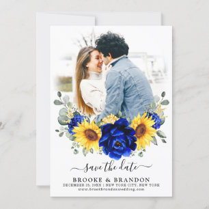 Royal Blue Rustic Sunflower Modern Floral Wedding Save The Date