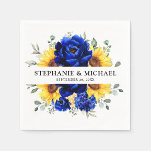 Royal Blue Rustic Sunflower Modern Floral Wedding Servet