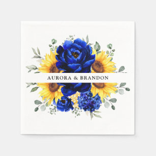Royal Blue Rustic Sunflower Modern Floral Wedding Servet