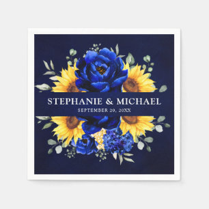 Royal Blue Rustic Sunflower Modern Floral Wedding Servet