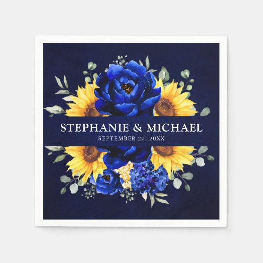 Royal Blue Rustic Sunflower Modern Floral Wedding Servet (Voorkant)