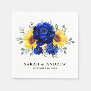 Royal Blue Rustic Sunflower Modern Floral Wedding Servet