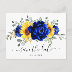 Royal Blue Rustic Sunflower Modern Save the Date Briefkaart