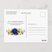Royal Blue Rustic Sunflower Modern Save the Date Briefkaart (Achterkant)