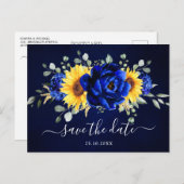 Royal Blue Rustic Sunflower Modern Save the Date P Briefkaart (Voorkant / Achterkant)