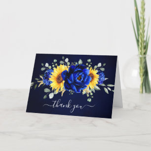 Royal Blue Rustic Sunflower Modern Vrijgezellenfee Bedankkaart